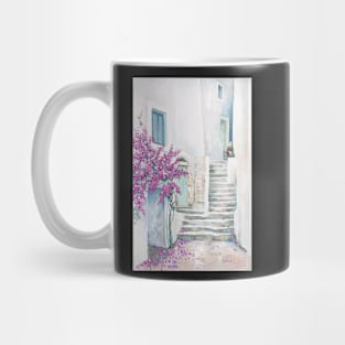 Mediterranean street with bouganville oil painting Mug